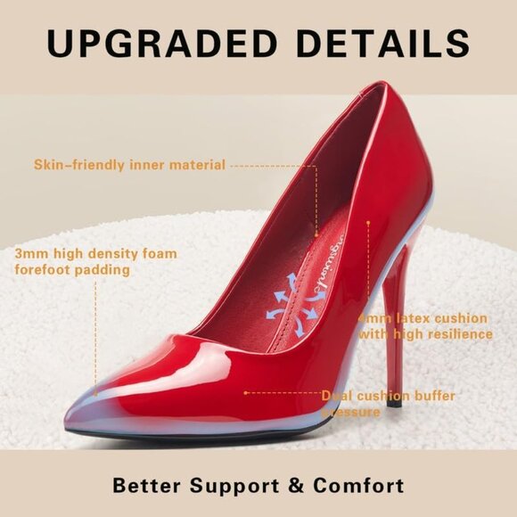 Womens Red Polyurethane (PU) Pointed Closed Toe Slip On Heels Leather Pumps - Picture 3 of 8